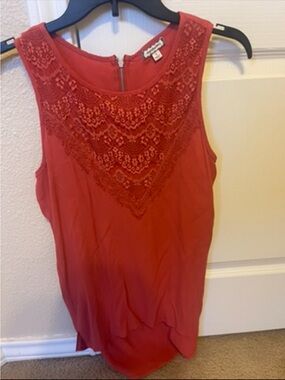 Eyeshadow Brick Red Lace Yoke Sleeveless Camisole